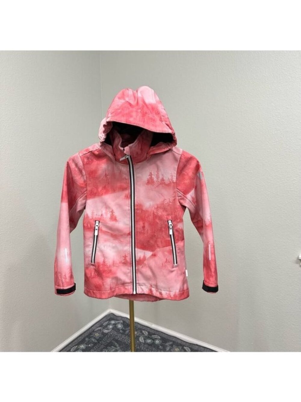 Reima Kulloo Softshell Scenic Forest Print Full Zip Jacket Hooded Girls Size 8Y